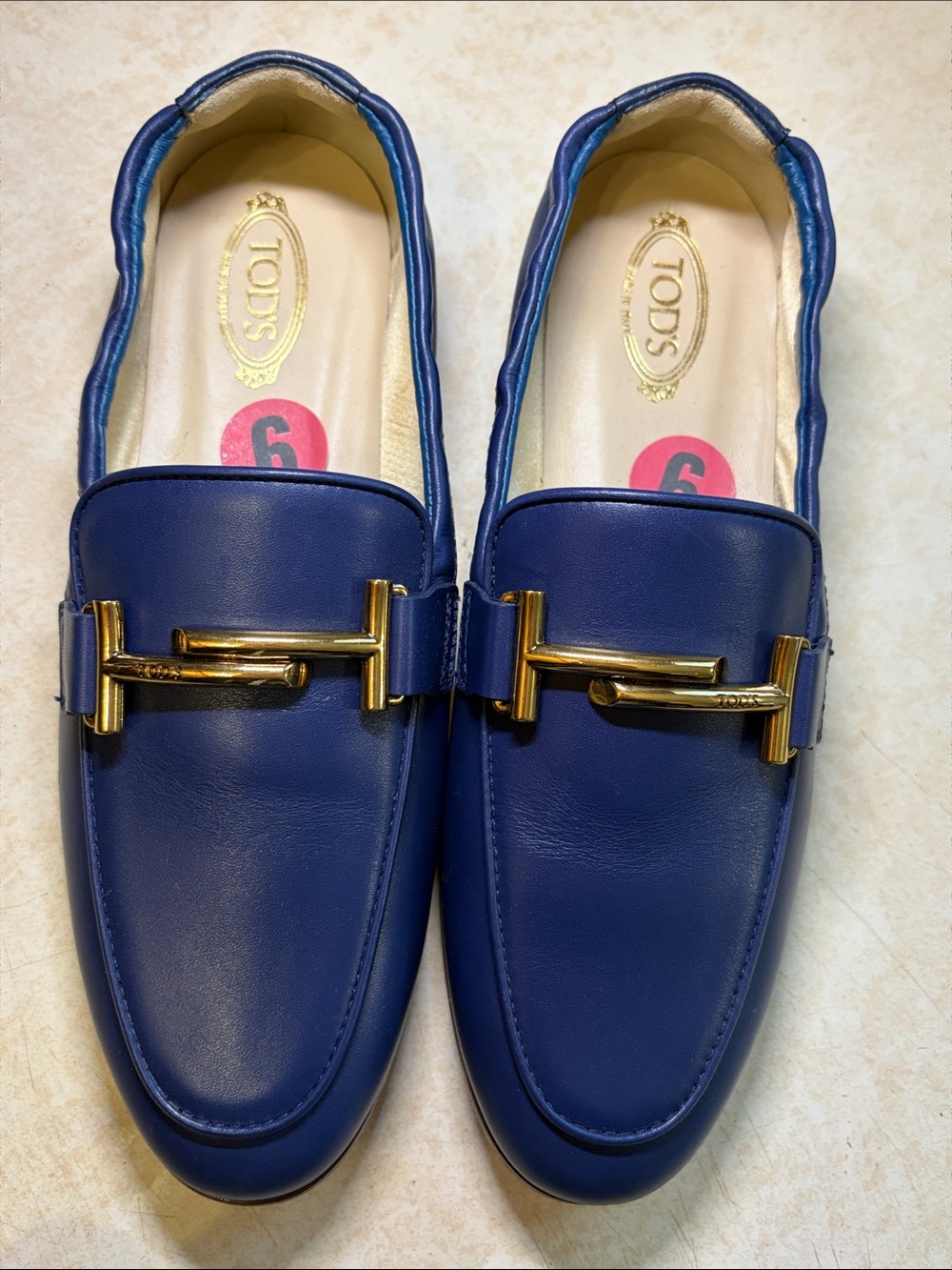 Tod's  Blue Leather Bit Loafers with Gold Hardware